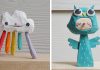 Des personnages colorés émergent de morceaux de bois dans des jouets fantaisistes de Wood You Mind